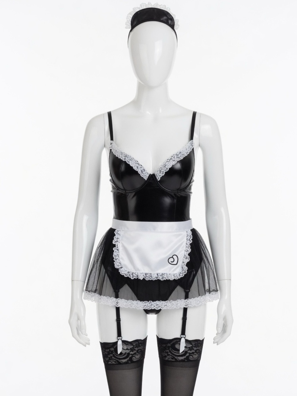 Black and White Lace Trim French Maid Lingerie Set